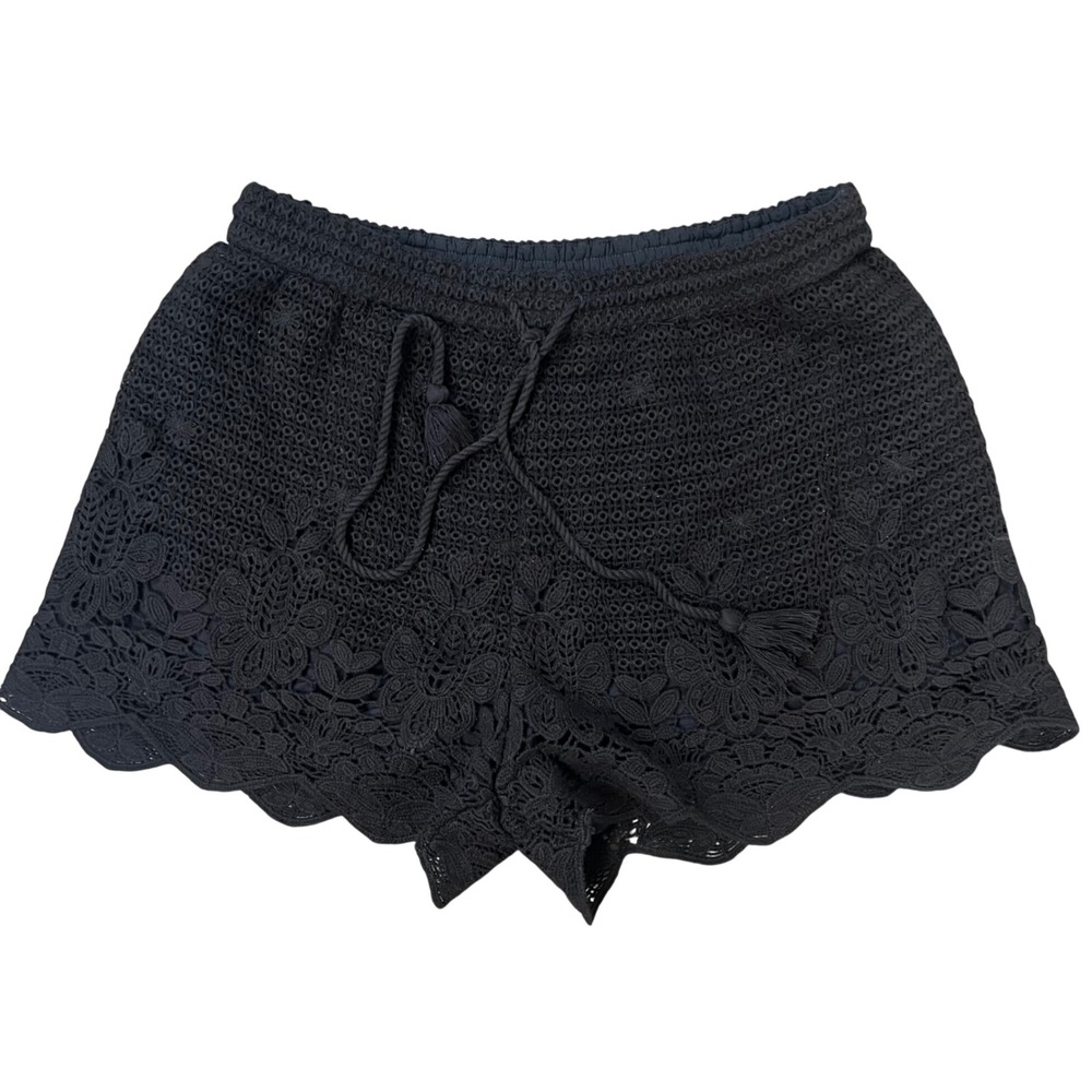Abercrombie & Fitch Black Crochet Lace Tassel Shorts Floral Scalloped Small Boho